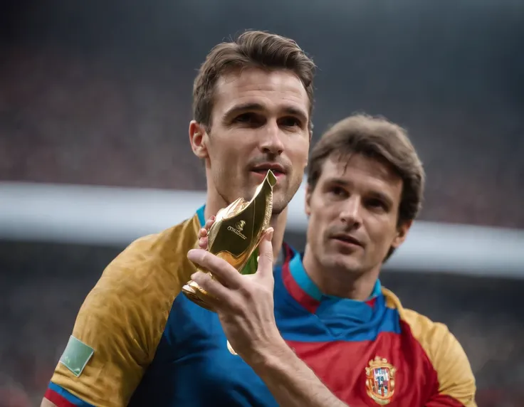 Homem Soccer Player 80s raising the World Cup trophy