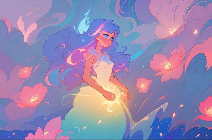 beautiful girl in flowing ballgown, inspired by Glen Keane, inspired by Lois van Baarle, disney art style, by Lois van Baarle, glowing aura around her, by Glen Keane, jen bartel, glowing lights! digital painting, flowing glowing hair, glowing flowing hair,...