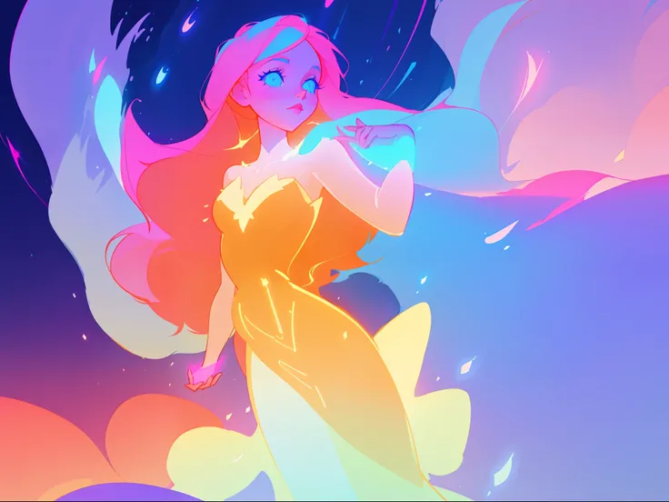 there is a girl in a dress that is standing in the snow, inspired by Glen Keane, inspired by Lois van Baarle, disney art style, by Lois van Baarle, glowing aura around her, by Glen Keane, jen bartel, glowing lights! digital painting, flowing glowing hair, ...