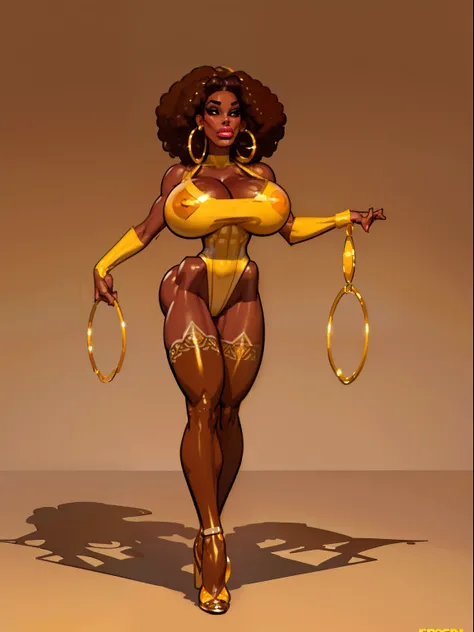 ((masterpiece)),(((best quality))),((character sheet)), ((full body view)) ((black woman)) ((afro)) ((seductive pose)) mature face, defined cheekbones, high cheekbones, illustration, girl, muscular, ((afro:1.4)), sexy bimbo, (gigantic breasts:1.7) black ha...