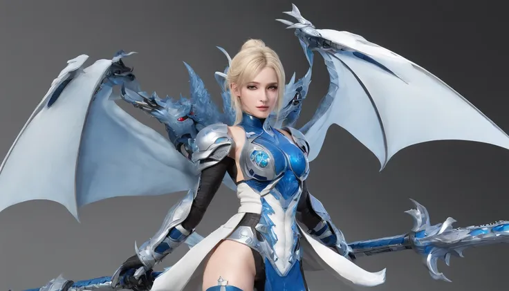 Lunafreya Nox Fleuret，Highest image quality，Outstanding details，超高分辨率，（Fidelity：1.4）, Favor the details，closeup cleavage，Ride a dragon，High-tech dragon knight mech，He has a delicate and beautiful face，（（Blue-white flying semi-mechanical fuselage：1.8）），Rais...