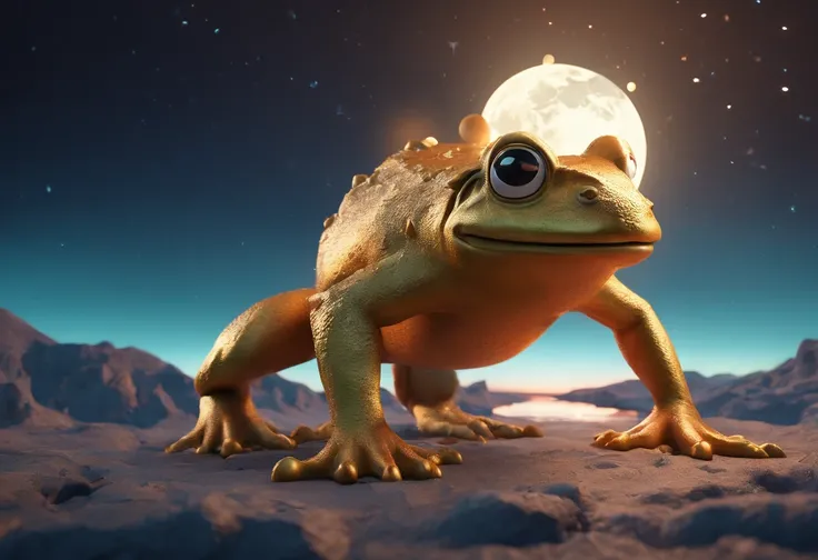 A big frog is eating the moon in the sky., nighttime