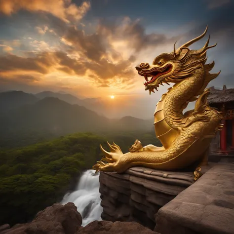 Buddha and dragon fight（fo：1.3）,a cassock,Dharma,Like the palm of the Buddha,The Chinese White Divine Dragon soared into the air，（Buddha manipulates dragons：1.3），（Buddha turned his back to the camera：1.3），Sky clouds surround the surroundings，Light magic，Fa...