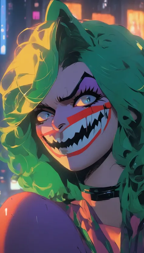 Portrait of a very beautiful girl in the image of the Joker in the style of Christopher Nolan, Womens batman costume, an evil grin on her face, looking into a broken mirror, there is an atmosphere of horror and fear around, you can see a beautiful body, pr...