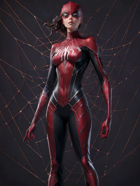 skinny spider girl superhero,  red and white suit, Rendered in stunning 24k resolution, every intricate detail of her spidy superhero life on display, a symbol of her unwavering faith and courage.