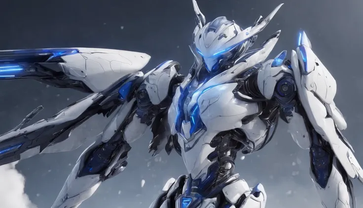 Luna Freya Knox Frey，Highest image quality，Outstanding details，超高分辨率，（Fidelity：1.4）, Favor the details，closeup cleavage，cropped shoulders，High-tech dragon knight mech，He has a delicate and beautiful face，（（Blue-white flying semi-mechanical fuselage：1.8）），R...