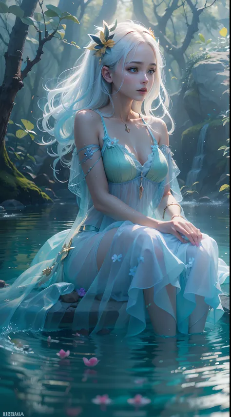 (obra maestra) , (La mejor calidad) , (Realidad: 1.3) , fotorrealista, Renderizado de octanaje, (surrealista: 1.2) , Perfect features,
Bathed in water to reveal a translucent dress, The characteristics of a fairy..., A translucent body, translucent hair, E...