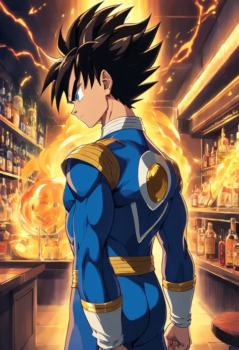 vegeta, masculino, usando um terno preto, Dragon ball z, fundo de bar