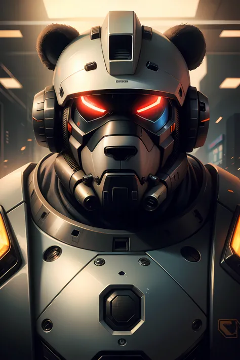 /imagem Um urso panda (Roboto) como o doomslayer, realistic scifi cyberpunk power armor robot, retrato de close-up