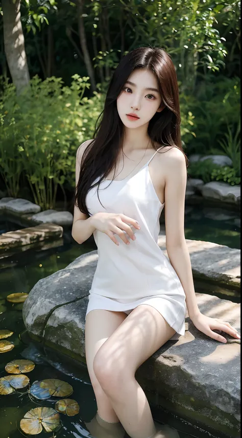 Japanese and Korean beauties，18yr old，Pure and cute，16K HD is realistic，Photographic quality，delicated face，mesmerizing eyes，二重まぶた，long eyelasher，sensual lip，Slim and slim，White skin，Realistic slender five fingers，In the background garden，Ethereal beauty