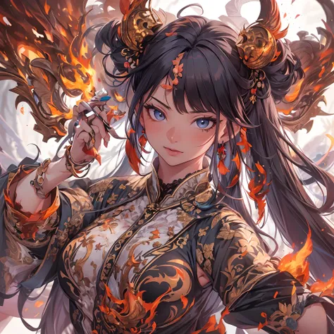 ((Masterpiece, Highest quality)), Detailed face, CharacterDesignSheet， full bodyesbian, Full of details, Multiple poses and expressions, Highly detailed, Depth, Many parts，Martial arts girl，double-ponytail，estilo fantasia，Extremely beautiful，High Balance, ...