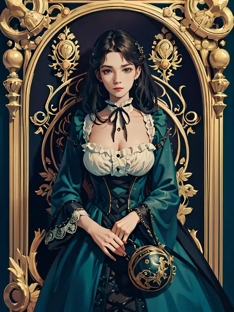 ultra-detailliert、top-quality、hight resolution、​masterpiece、foco nítido、3/5 shots、Official art、Mysterious art、Magical atmosphere、romanticism、Literary fashion、Victorian Accessories、Intricate ironwork decoration、Lace costumes、emotional depth、Classy and super...