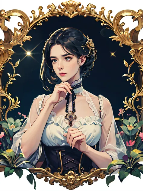 ultra-detailliert、top-quality、hight resolution、​masterpiece、foco nítido、3/5 shots、Official art、Mysterious art、Magical atmosphere、romanticism、Literary fashion、Victorian Accessories、Intricate ironwork decoration、Lace costumes、emotional depth、Classy and super...