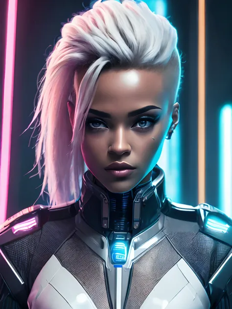 Futuristic woman in futuristic suit with futuristic hairstyle, dreamy cyberpunk girl, cyberpunk beautiful girl, Cyberpunk Woman, the cyberpunk girl portrait, Cyberpunk Futuristic Neo, cyberpunk themed art, Cyberpunk Girl, beautiful cyberpunk woman model, r...