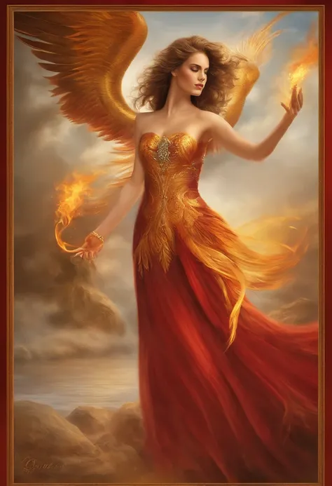 phoenix，The golden emblem of the Flame Phoenix, brilhantemente, um majestoso, All eyes were on the details of the Phoenix burning, atmosfera deslumbrante，Paleta de cores dourada e vermelha rica, luzes brilhantes, Effects of flame and smoke splashes