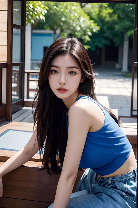 arafed asian woman in a blue top posing for a picture, a picture by Jason Chan, shutterstock, shin hanga, gorgeous young korean woman, beautiful south korean woman, beautiful young korean woman, korean girl, beautiful asian girl, korean woman, beautiful as...