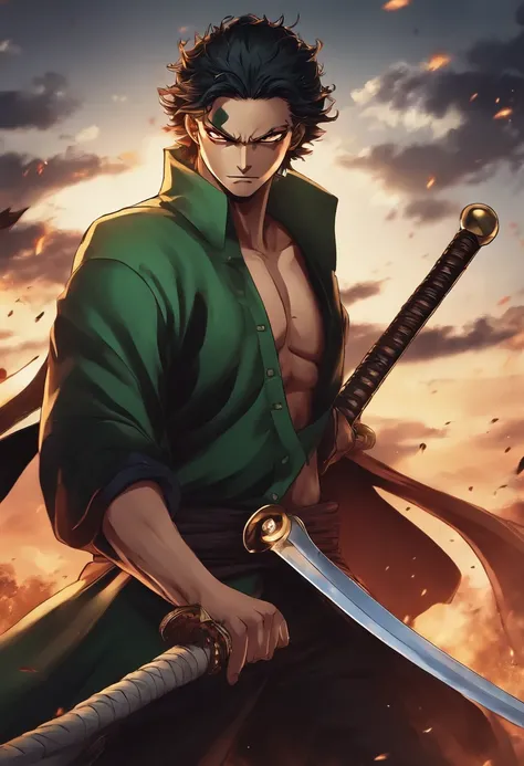 Un primer plano de una persona sosteniendo una espada frente a un grupo de zombis, Roronoa Zoro, Badass Anime 8K, Fondo de pantalla de manga 4 k, Mejor fondo de pantalla de Anime 4K Konachan, anime epic artwork, Chico guapo en el arte de Demon Slayer, Demo...