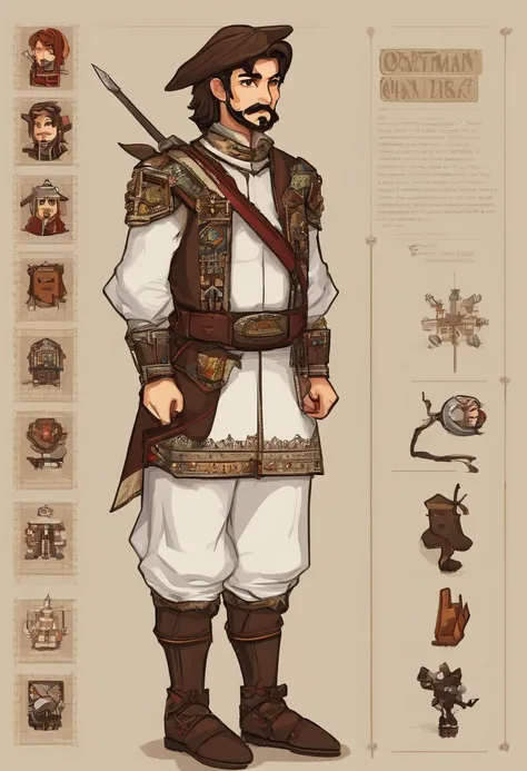 Ottoman cavalry dress，young  male，shoun，Noble boy，white pantie，Deerskin booties，with short brown hair，Sepia pupils，white backgrounid，Delicate facial features