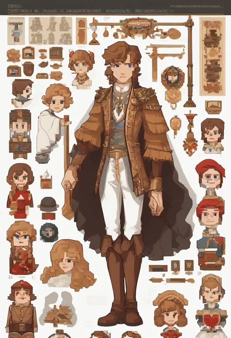 Ancient European aristocratic dress，young  male，shoun，Noble boy，white pantie，Deerskin booties，with short brown hair，Sepia pupils，white backgrounid，Delicate facial features