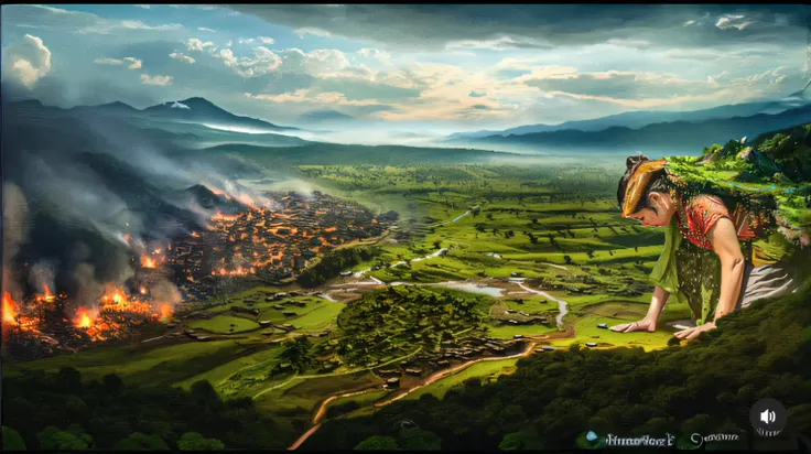 made of tree and fantasy valley, scenery art detailed, beautifull puffy clouds. anime, detailed scenery — change the women into meitei traditional dress ( the Goddess of Meitei) and crying, 4k highly detailed digital art, scenic background, very realistic,...