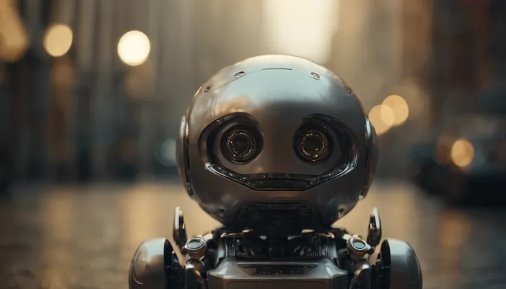 A robot look like a ball , with a baby, (masterpiece,extreme detailed,top quality) ,futuristic city