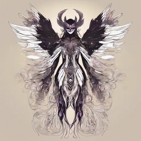 young girl,wings,dark,arcangel,mask,terror,slim,queen of dark,queen of universe,full body