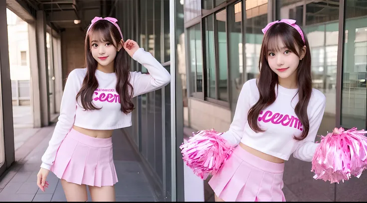 18-year-old cheergirl in a pink miniskirt