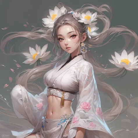 ((Masterpiece, Highest quality)), Detailed face, CharacterDesignSheet， full bodyesbian, Full of details, Multiple poses and expressions, Highly detailed, Depth, Many parts，Martial arts girl，double-ponytail，estilo fantasia，Extremely beautiful，High Balance, ...