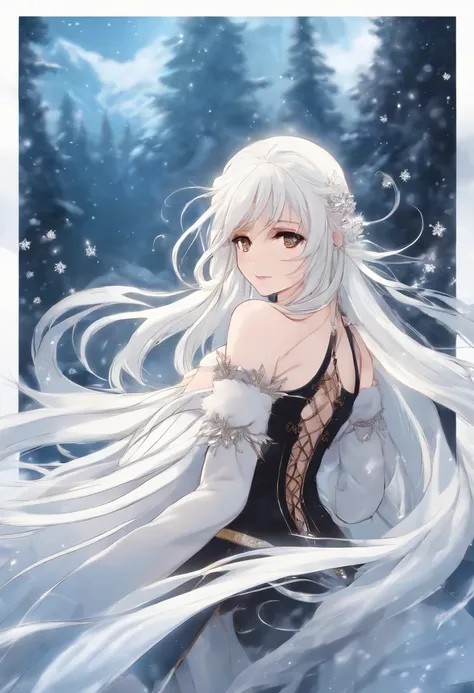 anime girl with long white hair and in the snow, white haired deity, white hair floating in air, anime fantasy illustration, flowing white hair, beautiful young wind spirit, beautiful fantasy anime, glowing flowing hair, ethereal anime, beautiful anime art...