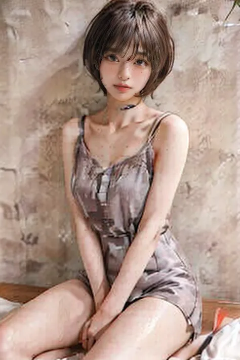 3girls,Resident Evil RE４、, Camisole dress、medium breasts、Spread your legs Sexy and bewitching medium breasts Sweaty crotch Wet crotch touched hair Wet wet crotch Seductive angle, Right arm and leg, Right position、Delicate, masutepiece, Beautiful detailed, ...