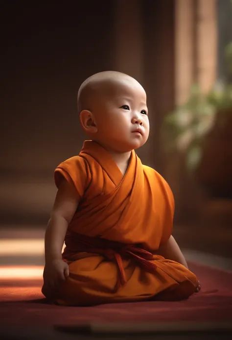 (A meditative little monk),(Bald),(face round),(Adorable),(Chubby),(Chinese children),(3 years old),(Best quality,4K,8K,A high resolution,Masterpiece:1.2),(Ultra-detailed),(Realistic,Photorealistic,photo-realistic:1.37),(hdr),(hyper HD),(Studio lighting),(...