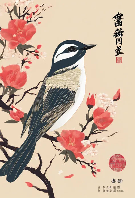 Spring，Traditional Chinese solar term term，early spring，(((spring flowers)))，SakuraNS，Brush writing，There are national style flower branches((Thrush))