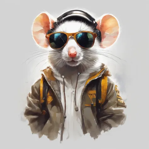 Perfect centering, Cute mouse, Wear a student team jacket, Wearing sunglasses, Wearing headphones, cheerfulness, Standing position, Abstract beauty, Centered, Looking at the camera, Facing the camera, Approaching perfection, Dynamic, Highly detailed, Smoot...