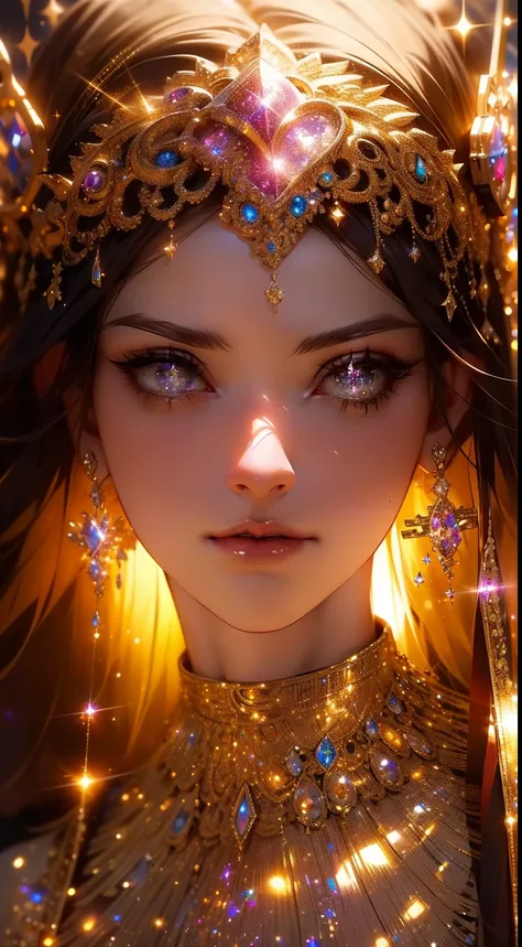 (masterpiece, best quality:1.2), 8k, insane details, intricate details, hyperdetailed, hyper quality, high detail, ultra detailed, professional, HDR, realistic, ray tracing reflection,
1girl, goddess, cinematic lighting, ornate, (glitter, sparkly golden:1....