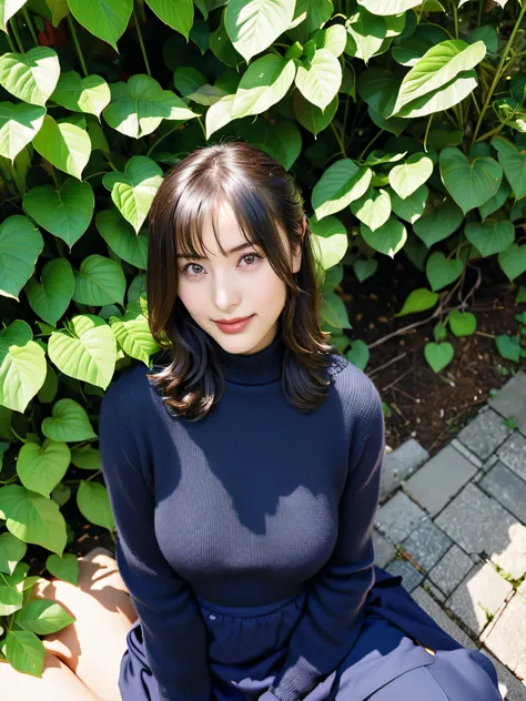 There is a woman sitting on the steps against the background of plants, chiho, Shiori Teshirogi, narumi kakinouchi, 奈良美智, shikamimi, tsutomo nihie, sakimichan, Chiho Ashima, chiaki nanami, Kimi Takemura, Ai Yazawa