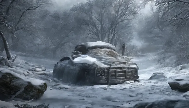 Enfim，A large amount of ice and snow poured down like a waterfall，Form a powerful shock wave，Roll up all the grass, Trees and stones around him，Instant collapse、corrupted，The scene is visually stunning