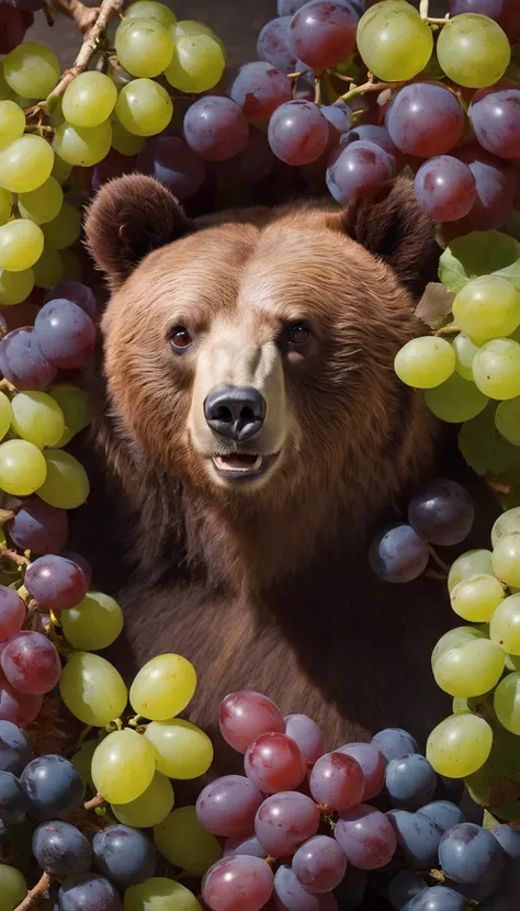 A bear made up of grapes，cinematic ligh，professional photoshooting，studio lit，studio context，advertisement photography，Complicated details，hyper-detailing，Ultra photo realsisim，8K UHD