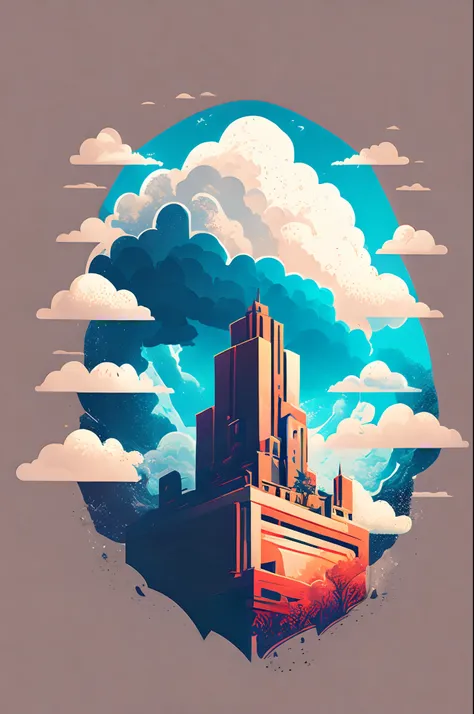 skyscaper with cloud, tshirt design, vector-art