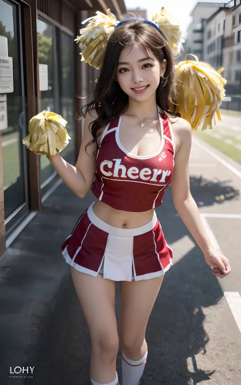 8K raw photos、Beautie:2.0、24 year old、japanes、cute little、cleavage of the breast、((cheer girl:1.5))、a miniskirt、beautiful eyes finely detailed、Eye lashes、((Brown eyes:1.2))、Beautiful double eyelids、eyeshadows、Perfect eye makeup、((A smile:1.6))、Beautiful an...