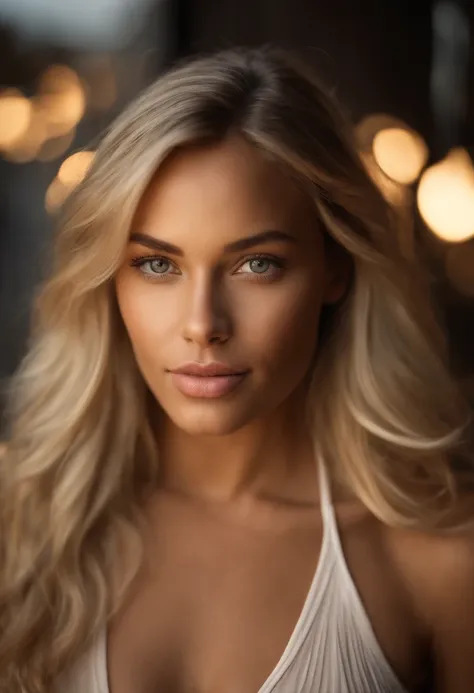 Blonde woman with long hair and white t-shirt staring at camera, Close up of blonde woman, blonde and attractive features, blonde swedish woman, Blonde Woman, a photography of a beautiful woman, Attractive woman, Young blonde woman, Beautiful blonde woman,...