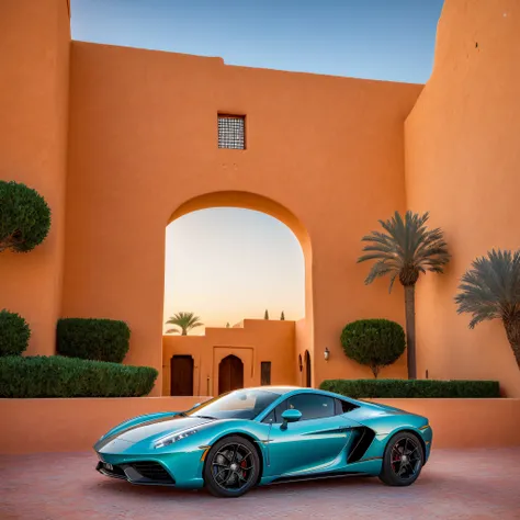 (best quality:1.33), (masterpiece:1.42),(photorealistic:1.3) (detailed:1.15), (expensive futuristic sportscar), stunning Marrakech view, flashy, glimmering, sleek, modern, sexy, sunset