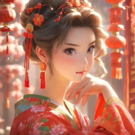 A beautiful young woman dressed in traditional Chinese dress, In the style of a salon, photo-realistic techniques, Muzi·. nipple process, 32k ULTRAHD, Sonyan, classical, Historical genre scenes, Serenity Face --AR 69:128 --s 750 --V 5.2