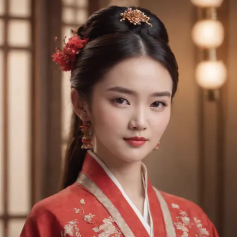 A beautiful young woman dressed in traditional Chinese dress, Stylish living room, photo-realistic techniques, Muzi·. nipple process, 32k ULTRAHD, Sonyan, classical, Historical genre scenes, Serenity Face --AR 69:128 --s 750 --V 5.2