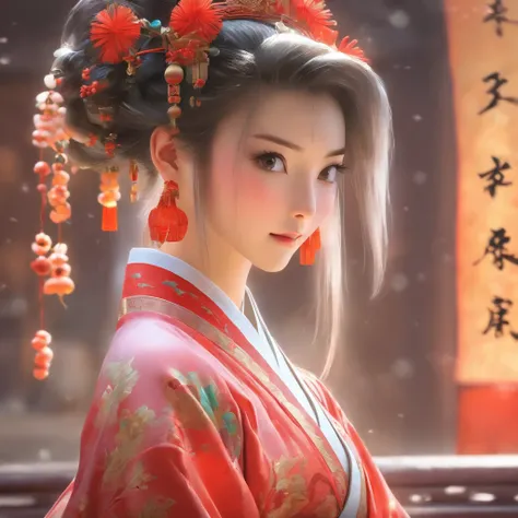 A beautiful young woman dressed in traditional Chinese dress, Stylish living room, photo-realistic techniques, Muzi·. nipple process, 32k ULTRAHD, Sonyan, classical, Historical genre scenes, Serenity Face --AR 69:128 --s 750 --V 5.2