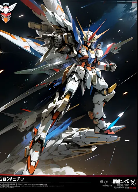 anime style picture of a large robot with a gun in the air, super robot wars, modern mecha anime, extreme gundam, gundam is windmill shaped, official anime artwork, gundam style, on a gundam, gundam robot, an anime large mecha robot, gundam, mecha anime, m...