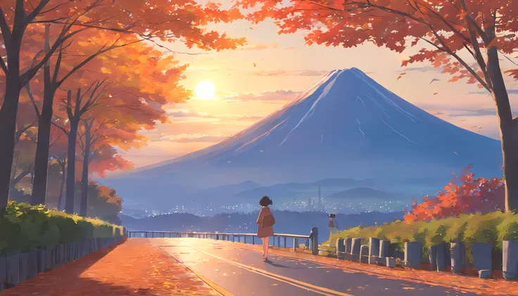 Autumn leaves in Japan、Autumn leaves that look like the mountains are burning、Sunset、Autumn leaves that look red in the setting sun、