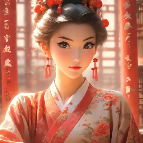 A beautiful young woman dressed in traditional Chinese dress, stylish living room, photo-realistic techniques, Muzi·. nipple process, 32k ULTRAHD, Sonyan, classical, Historical genre scenes, Serenity Face --AR 69:128 --s 750 --V 5.2