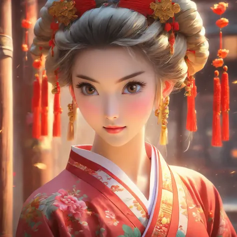 A beautiful young woman dressed in traditional Chinese dress, stylish living room, photo-realistic techniques, Muzi·. nipple process, 32k ULTRAHD, Sonyan, classical, Historical genre scenes, Serenity Face --AR 69:128 --s 750 --V 5.2