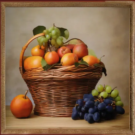 Pear、persimmon、Fruit basket with grape platter