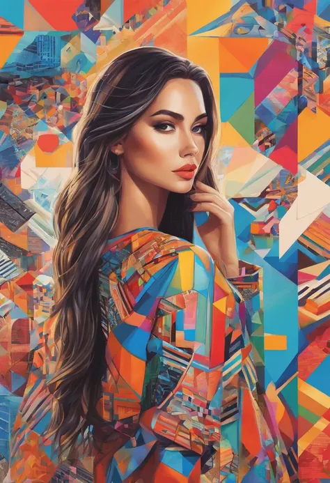 (Mulher vestindo roupas elegantes |   ),,  Eduardo Kobra acolchoamento , Multidimensional geometric wall, retrato, arte, Chibi,
Yang08k, lindo, Colouring,
Primary works, qualidade superior, melhor qualidade, Arte Oficial, Beautiful and Aesthetic, melhor po...